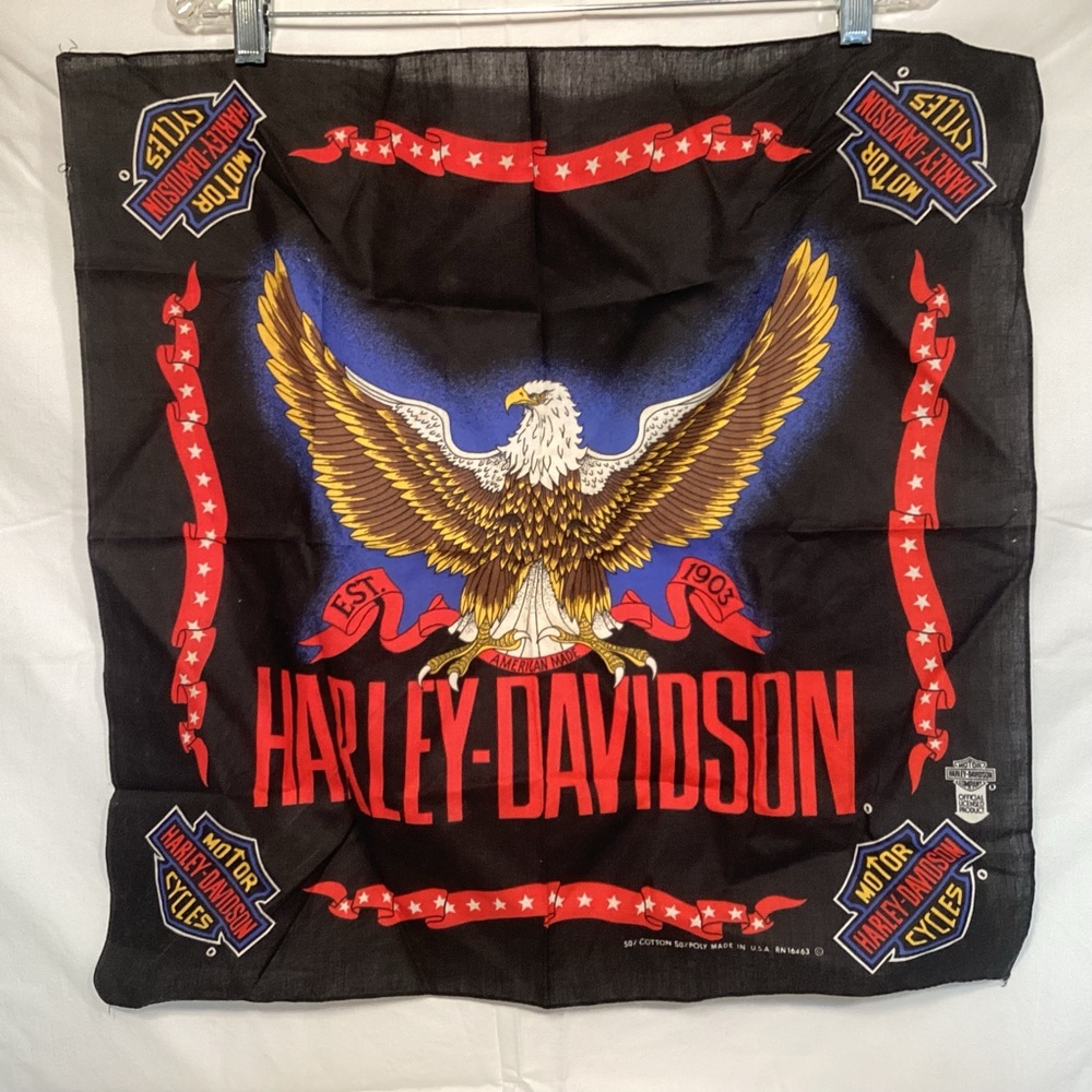 Harley-Davidson Vintage Black Bandana with Bald Eagle Design made in USA
